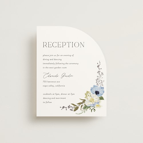 This is a azure foil stamped wedding invitations with foil pressed by Susan Moyal called timeless blooms printing on signature in standard