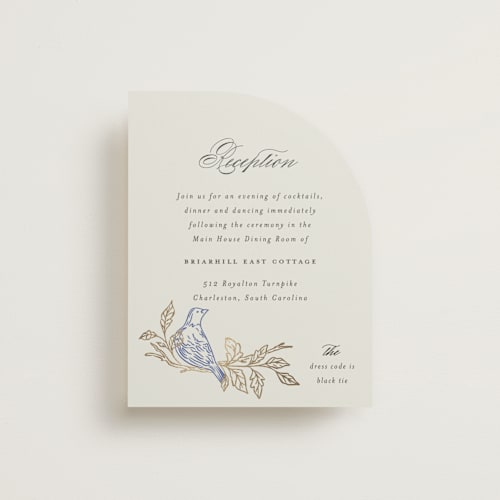 This is a cornflower foil stamped wedding invitations with foil pressed by Grae called meet me in the garden printing on signature in standard