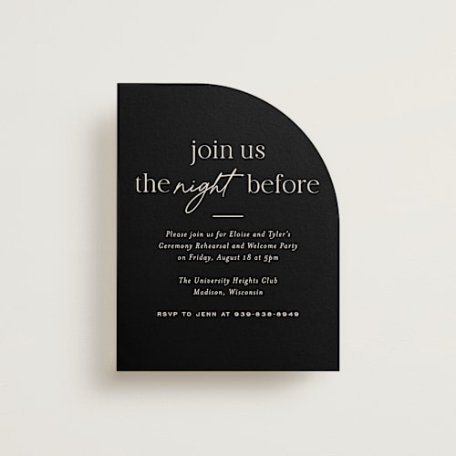 This is a noir reception cards with standard by Jessica Corliss called little party big love printing on signature in standard