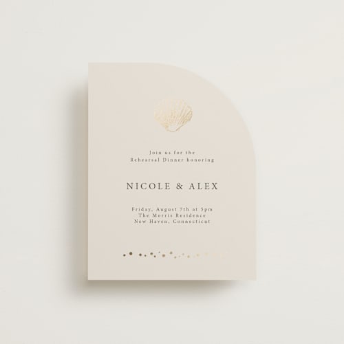 This is a sand enclosure cards with foil pressed by Hannah Bowman called simple seashell printing on signature in standard