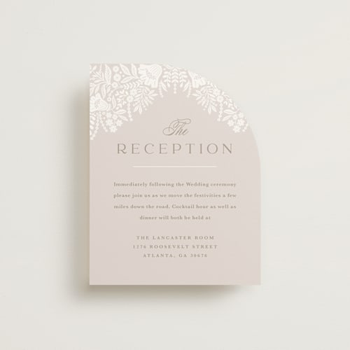 This is a cream reception cards with standard by Kristen Smith called lace trim printing on signature in standard