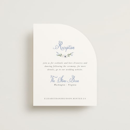 This is a periwinkle reception cards with standard by Design Lotus called sweethearts printing on signature in standard