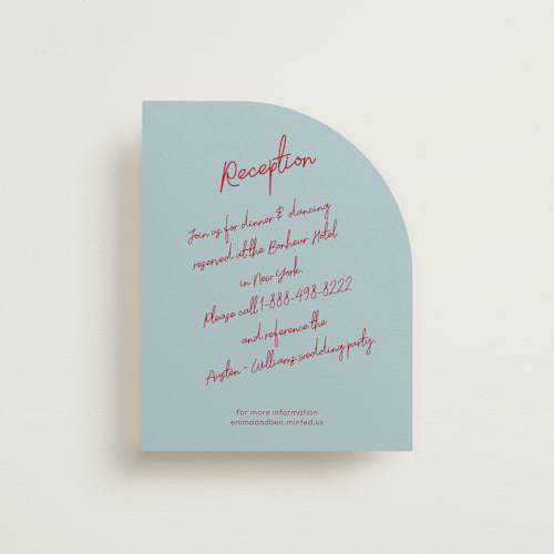 This is a blue velvet reception cards with standard by Helena Vitto called handwritten letter printing on signature in standard