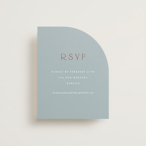 This is a provincial rsvp cards with foil pressed by Angela Thompson called gilded edge printing on signature in standard