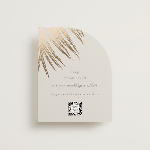 This is a sand rsvp cards with foil pressed by Melinda Denison called gilded palm printing on signature in standard