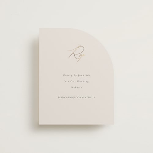 This is a ivory rsvp cards with foil pressed by Angela Thompson called eloquent printing on signature in standard