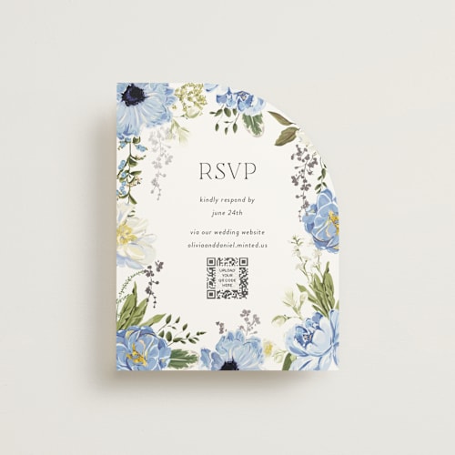This is a azure rsvp cards with foil pressed by Susan Moyal called timeless blooms printing on signature in standard