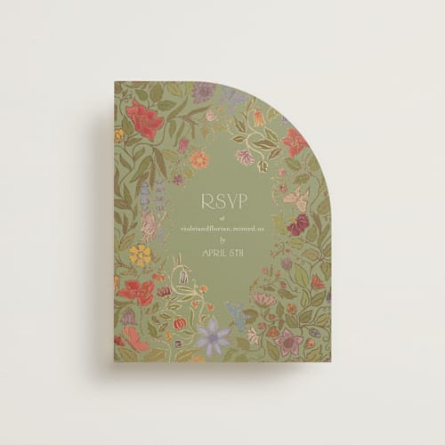 This is a mint rsvp cards with foil pressed by Simona Camp called radiant botany printing on signature in standard