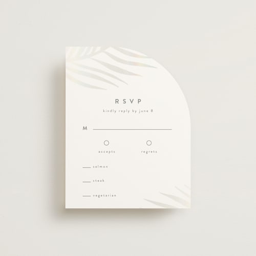This is a porcelain rsvp cards with gloss press by Pixel and Hank called palm vibes printing on signature in standard