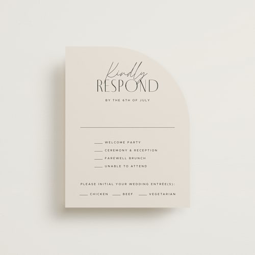 This is a linen rsvp cards with standard by Kelly Schmidt called arabilla overlap printing on signature in standard