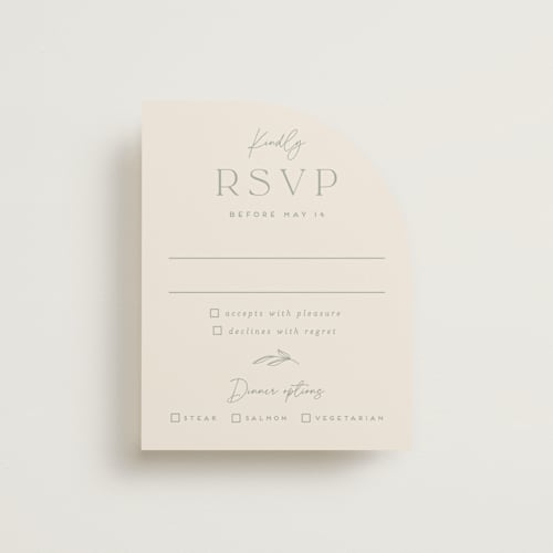 This is a sage rsvp cards with standard by Erica Krystek called soft arch printing on signature in standard