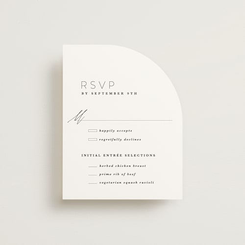 This is a tuxedo rsvp cards with standard by Kate Ahn called paire printing on signature in standard