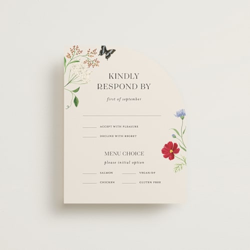 This is a elder flower rsvp cards with standard by Sarah Knight called wild meadow printing on signature in standard