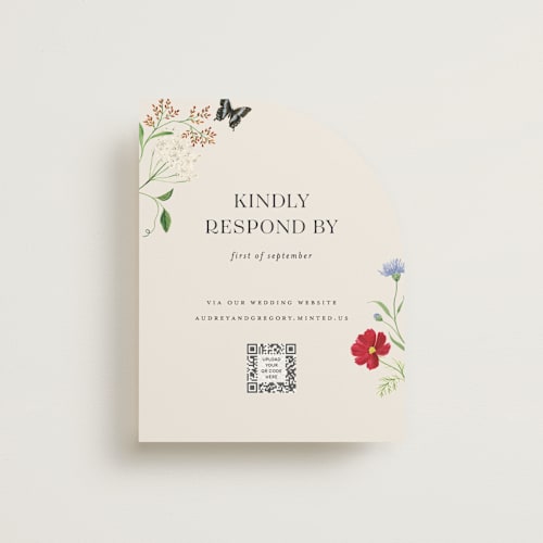 This is a elder flower rsvp cards with standard by Sarah Knight called wild meadow printing on signature in standard