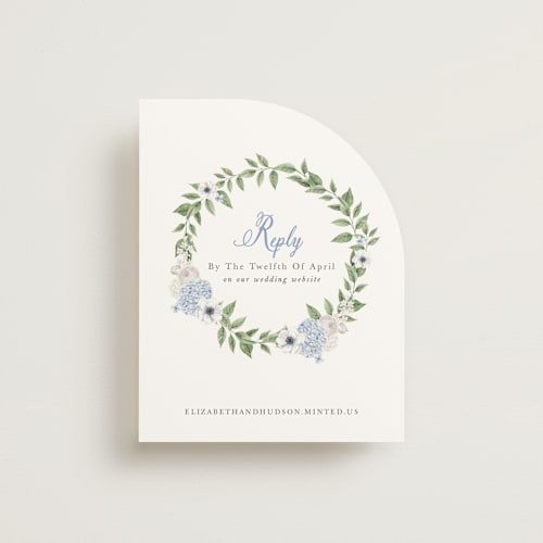 This is a periwinkle rsvp cards with standard by Design Lotus called sweethearts printing on signature in standard