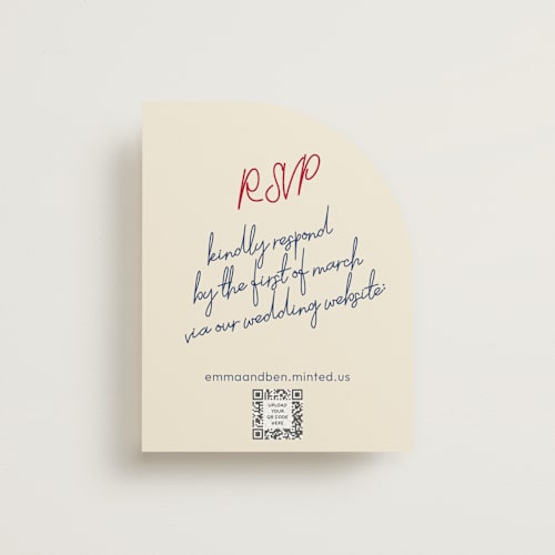 This is a blue velvet rsvp cards with standard by Helena Vitto called handwritten letter printing on signature in standard