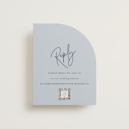 This is a navy rsvp cards with standard by JoAnn Jinks called marked printing on signature in standard