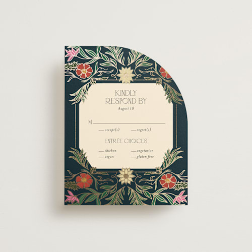 This is a midnight garden rsvp cards with foil pressed by Simona Camp called gilded tapestry printing on signature in standard