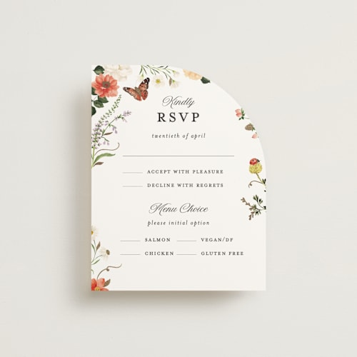 This is a verona sunset rsvp cards with foil pressed by Sarah Knight called fleur printing on signature in standard