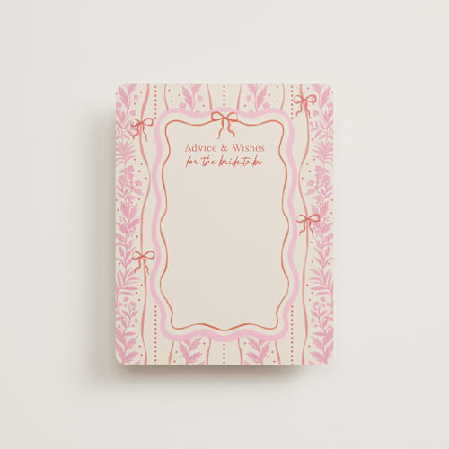 This is a strawberry bridal shower insert cards with standard by Elly called cottage ribbons printing on signature in standard