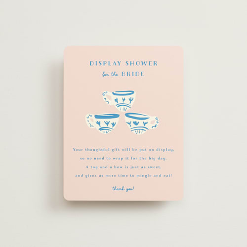 This is a blush bridal shower insert cards with standard by Ani Somi called china tea set printing on signature in standard