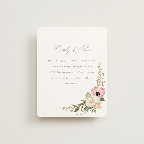 This is a peony bridal shower insert cards with standard by Susan Moyal called timeless blooms printing on signature in standard
