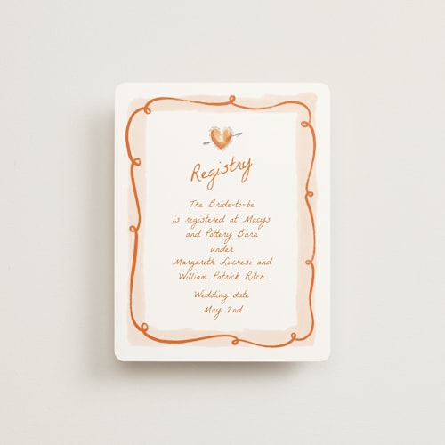 This is a flame bridal shower insert cards with standard by Pati Cascino called giardino printing on signature in standard