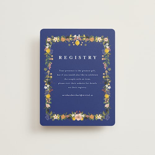 This is a cerulean bridal shower insert cards with standard by Susan Moyal called amore floral printing on signature in standard