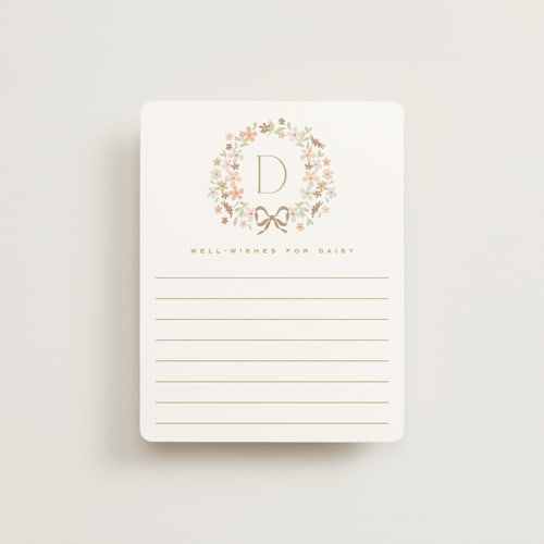 This is a leaf bridal shower insert cards with standard by Kristie Kern called garden monogram printing on signature in standard