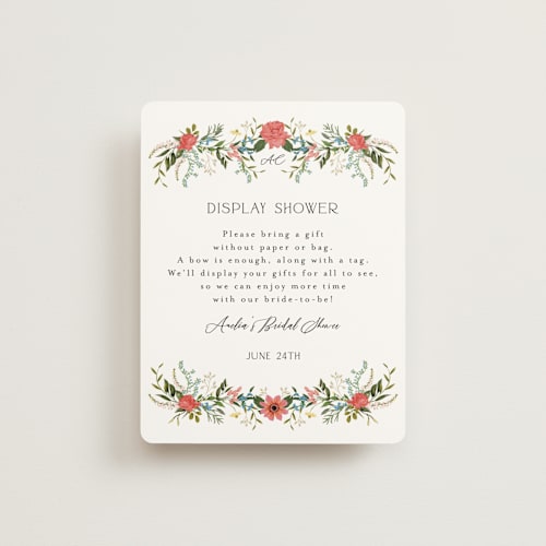 This is a papaya bridal shower insert cards with standard by Susan Moyal called garden vine printing on signature in standard