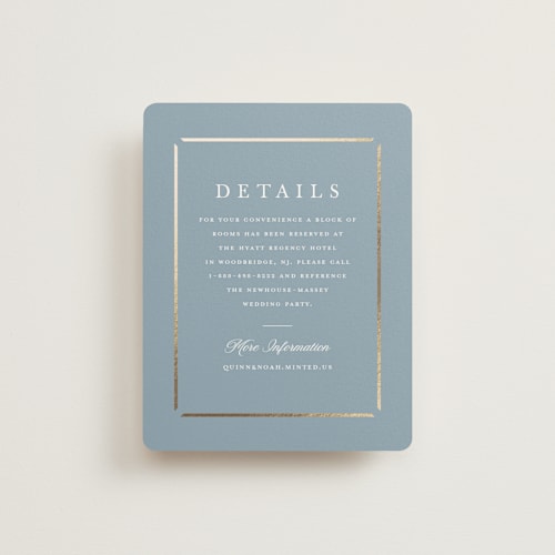 This is a dusty blue enclosure cards with foil pressed by Stacey Meacham called elegant bevel printing on signature in standard