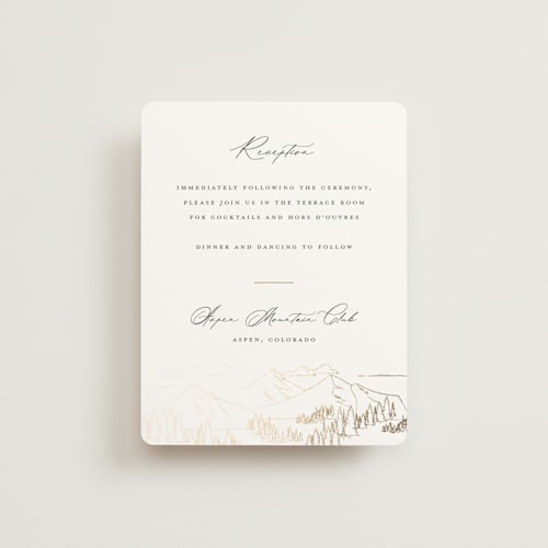 This is a hunter foil stamped wedding invitations with foil pressed by Sarah Brown called peaks printing on signature in standard
