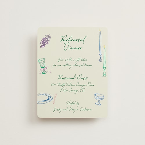 This is a garden reception cards with standard by Cass Loh called tablescape drawing printing on signature in standard