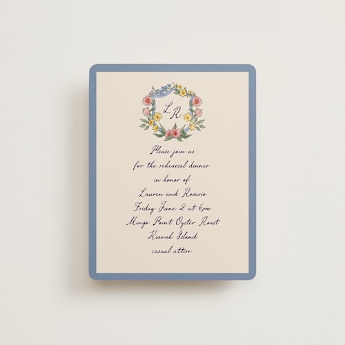 This is a cornflower reception cards with standard by Chris Griffith called a wedding in low country printing on signature in standard