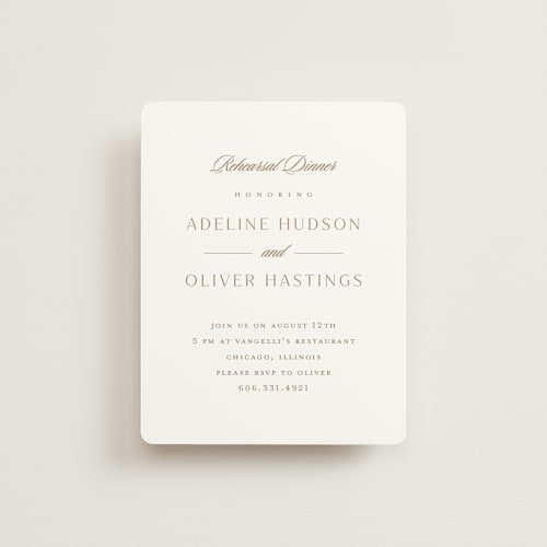 This is a golden reception cards with standard by Stacey Meacham called classic decorum printing on signature in standard