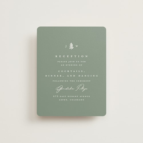 This is a pine reception cards with standard by Amy Kross called mountain ridge printing on signature in standard