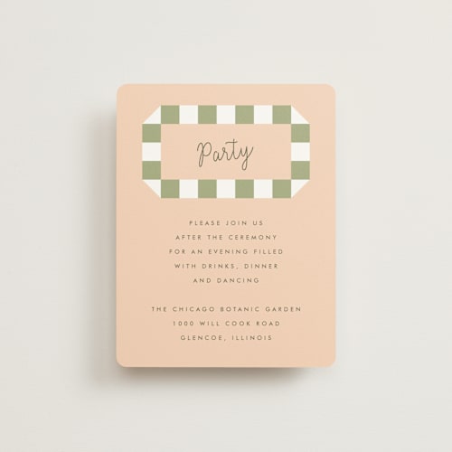 This is a peach reception cards with standard by Baumbirdy called boardwalk printing on signature in standard