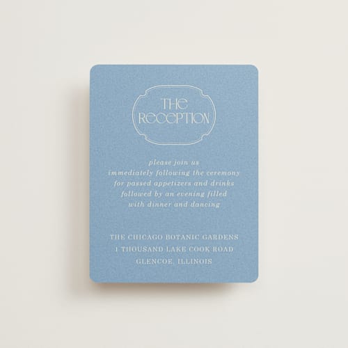 This is a cerulean reception cards with standard by Baumbirdy called flora arch printing on signature in standard