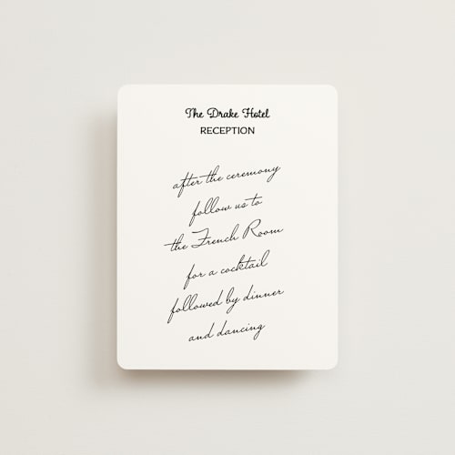 This is a ivory reception cards with standard by Studio Suku called hotel printing on signature in standard