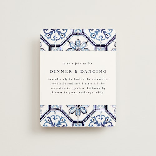 This is a azure reception cards with standard by Anastasia Makarova called watercolor azulejo printing on signature in standard