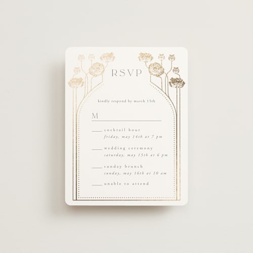 This is a onyx rsvp cards with foil pressed by Ana de Sousa called nouveau flowers printing on signature in standard