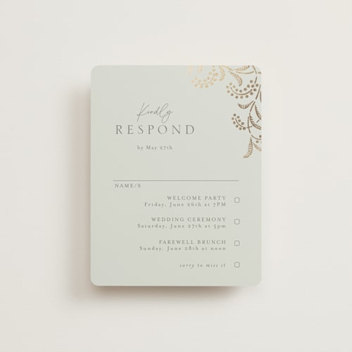 This is a willow rsvp cards with foil pressed by Leia Matt called riviera printing on signature in standard