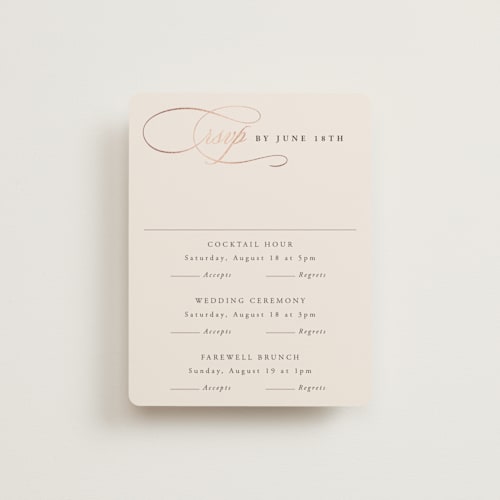 This is a cream rsvp cards with foil pressed by Hooray Creative called and centered printing on signature in standard