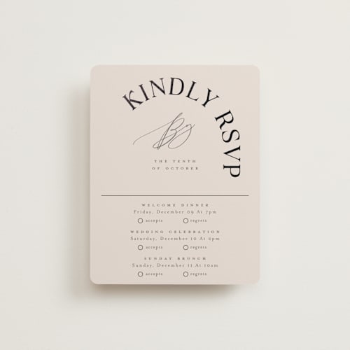 This is a truffle rsvp cards with foil pressed by Vera Lim called the arc printing on signature in standard