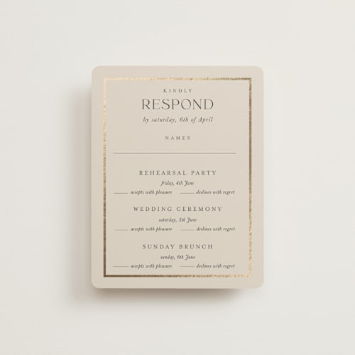 This is a charcoal rsvp cards with foil pressed by Lucrecia Caporale called timeless charm printing on signature in standard