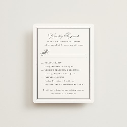 This is a cotton rsvp cards with foil pressed by Jennifer Postorino called polished printing on signature in standard