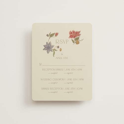 This is a mint rsvp cards with foil pressed by Simona Camp called radiant botany printing on signature in standard