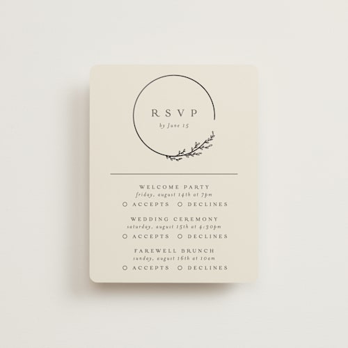 This is a almond rsvp cards with foil pressed by Brianne Larsen called branched printing on signature in standard
