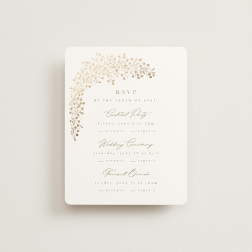 This is a leaf rsvp cards with foil pressed by Kristie Kern called villa printing on signature in standard