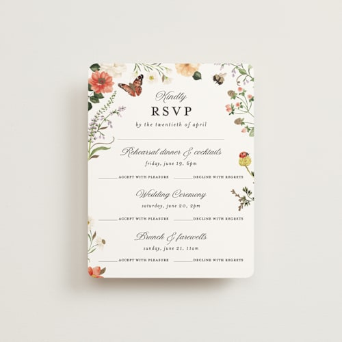 This is a verona sunset rsvp cards with foil pressed by Sarah Knight called fleur printing on signature in standard